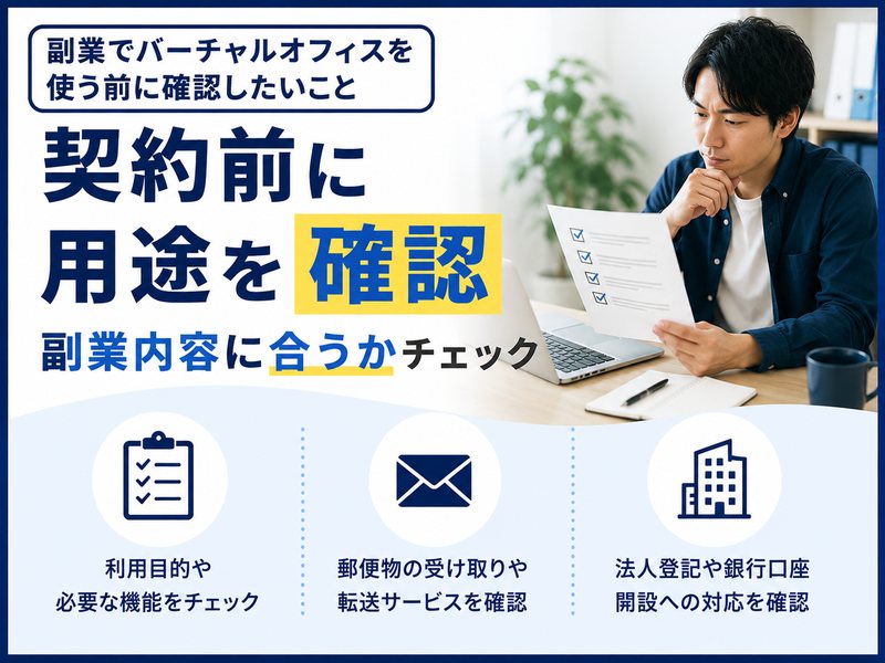 副業でバーチャルオフィスを使う前に確認したいことを示すH2サムネイル