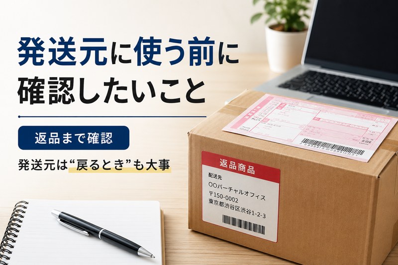 バーチャルオフィスを発送元に使う前に返品時の受け取り条件を確認するイメージ