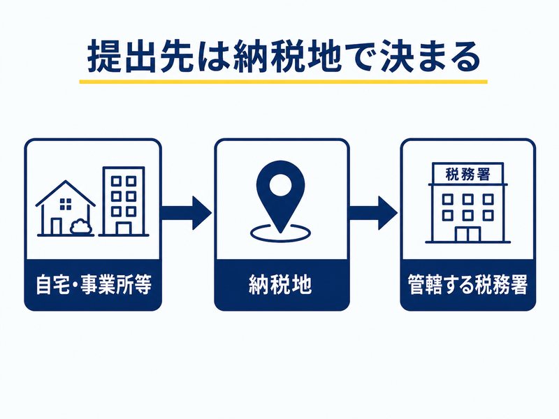 納税地によって確定申告の提出先の税務署が決まる流れ