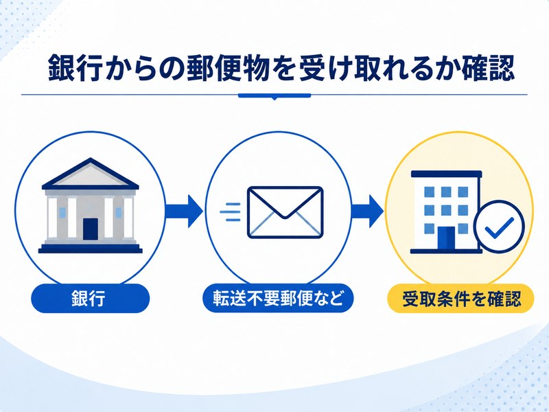 法人口座開設では銀行から届く郵便物を受け取れるか確認する必要があることを示した図