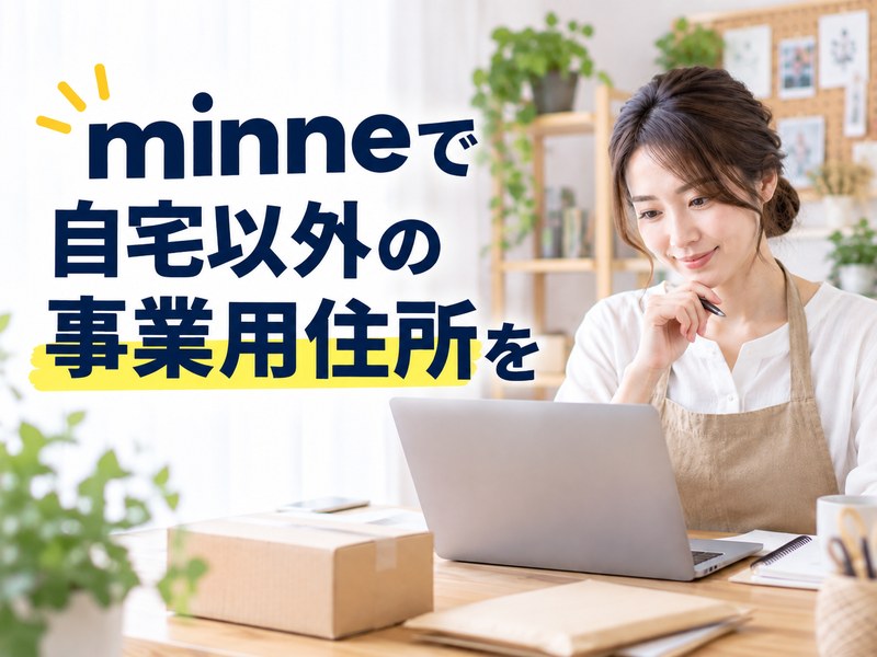 minneで自宅以外の事業用住所としてバーチャルオフィスを使うイメージを示すH2サムネイル