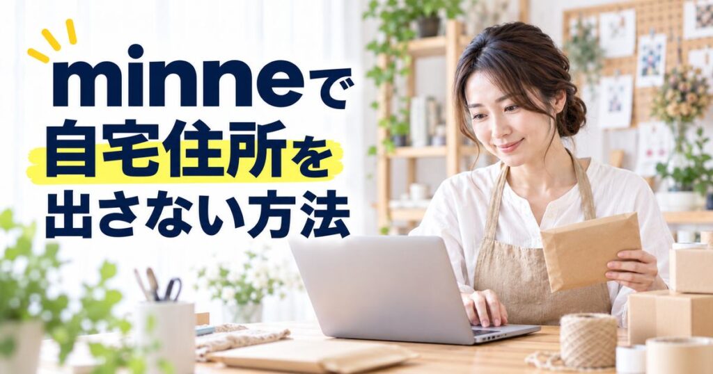 minneで自宅住所を出さずに販売する方法を示すアイキャッチ画像