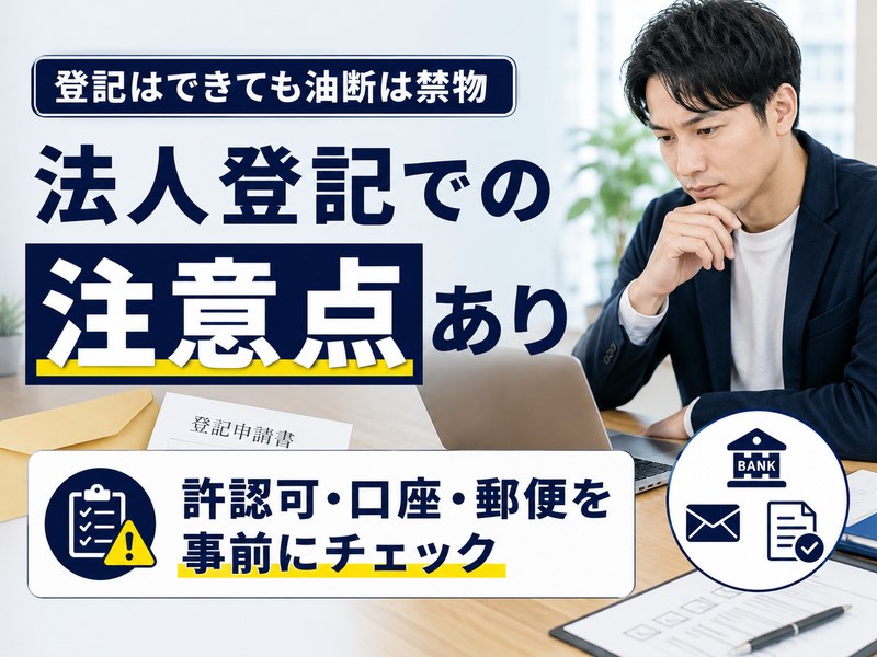 バーチャルオフィスで法人登記する際の許認可・法人口座・郵便物の注意点を確認する男性