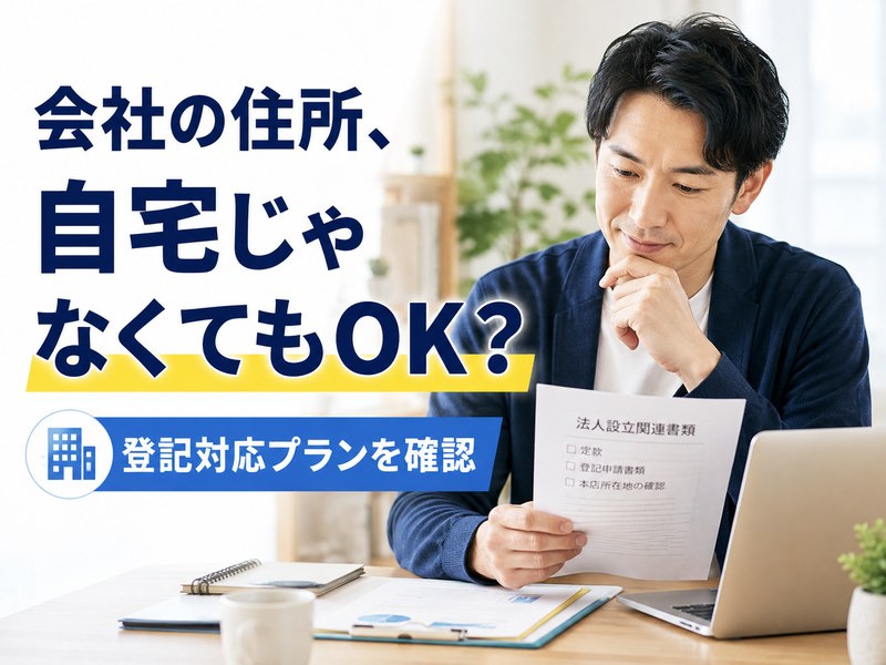 バーチャルオフィスで法人登記に使える住所を確認する男性