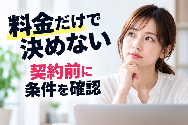 バーチャルオフィスの契約前に料金以外の条件も確認する女性