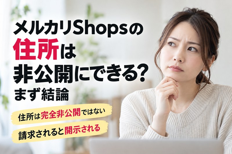 メルカリShopsの住所は完全非公開ではなく、請求されると開示されることを示すH2サムネイル