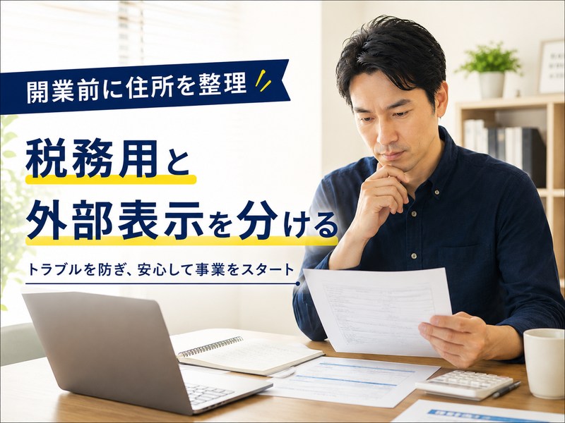 開業前に税務用と外部表示用の住所を整理する個人事業主のイメージ