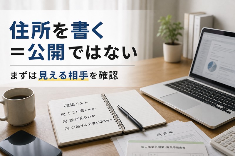 個人事業主が自宅住所の公開範囲を確認するイメージ
