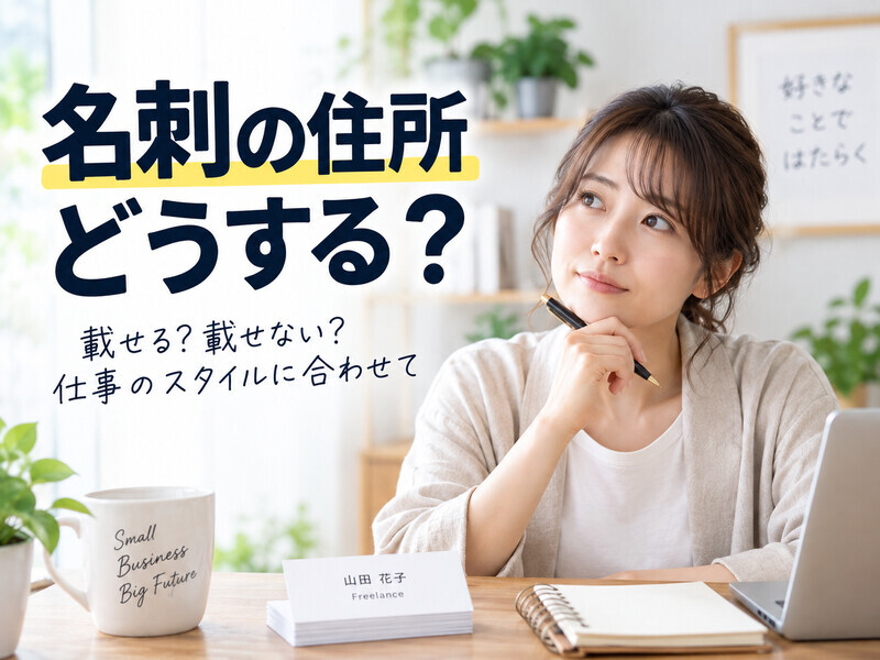 名刺に住所を載せるか考える個人事業主のイメージ