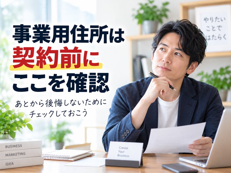 事業用住所を名刺に使う前に契約内容を確認する個人事業主のイメージ