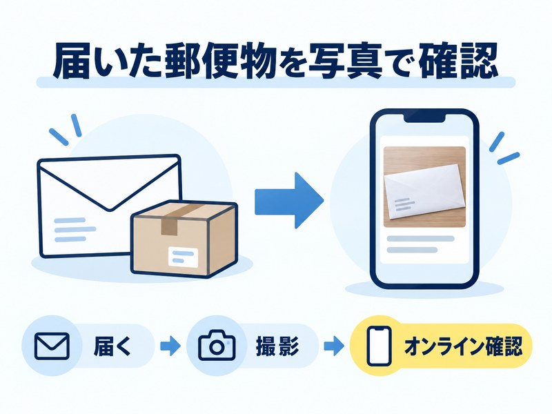 DMMバーチャルオフィスで届いた郵便物を写真で確認できる仕組みを示す図解
