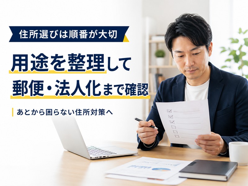 開業前に住所の用途や郵便物、将来の法人化まで確認する個人事業主のイメージ